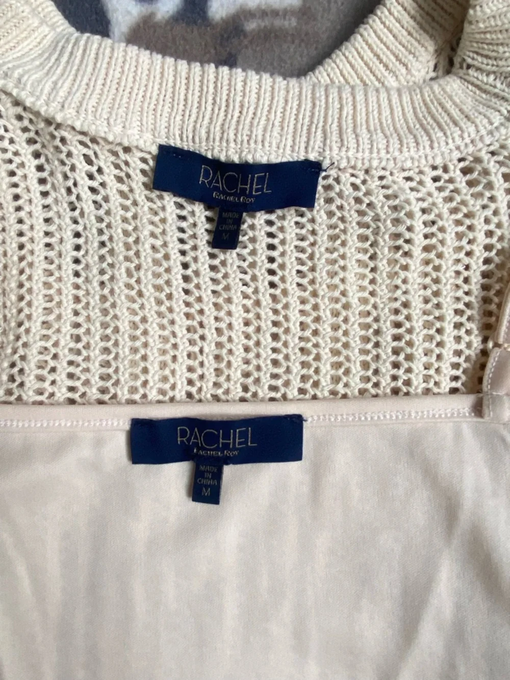 Rachel Roy Ivory Mesh Crochet Sweater Vest Sleeveless Open Knit Crewneck Medium. - Picture 7 of 11